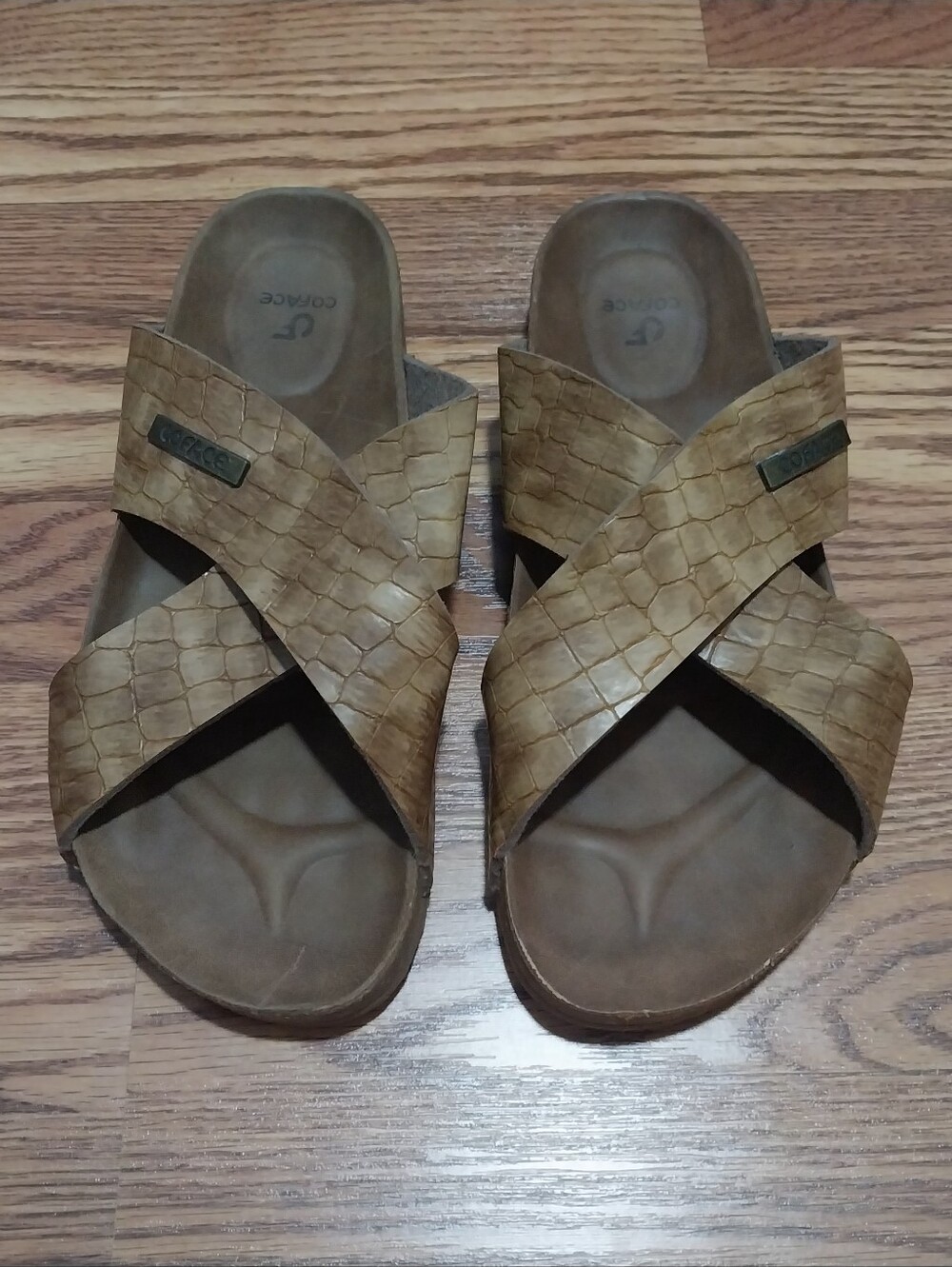 Coface Flat Flip Flop Slide Sandals Men 10.5 Brown Soft Cushion Outdoor Slip On